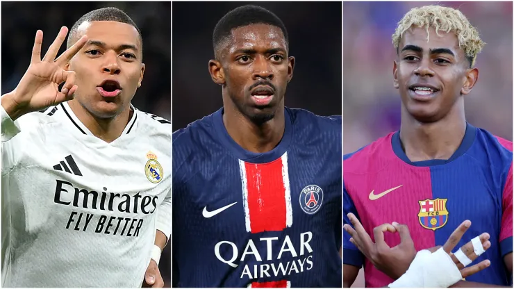Kylian Mbappe (left), Ousmane Dembele 9center), and Lamine Yamal (right)
