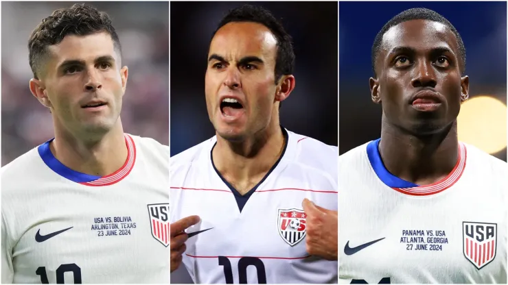 Christian Pulisic (left), Landon Donovan (center), and Tim Weah (right)

