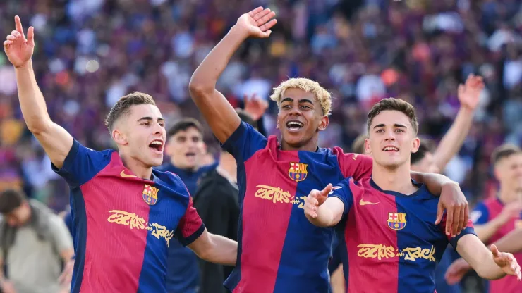 Fermin Lopez, Lamine Yamal and Gavi of FC Barcelona.
