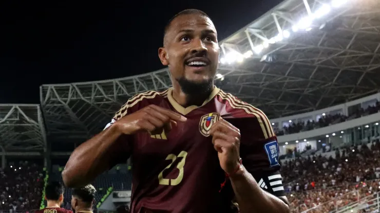 Salomon Rondon of Venezuela celebrates scoring his team's first goal during the South of American FIFA World Cup 2026 Qualifier between Venezuela and Peru at Estadio Monumental de Monagas on March 25, 2025 in Maturin, Venezuela.
