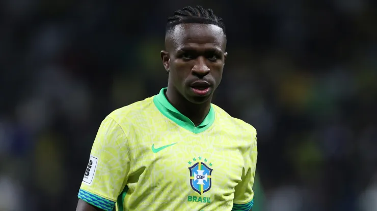 Vinicius Junior of Brazil looks on during the FIFA World Cup 2026 South American Qualifier between Brazil and Paraguay at Neo Quimica Arena on June 10, 2025 in Sao Paulo, Brazil.
