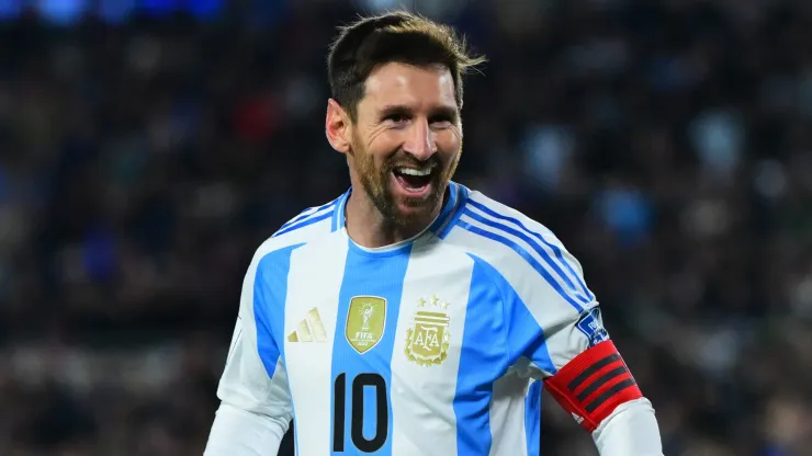 Lionel Messi celebrates after scoring the team's third goal during the South American FIFA World Cup 2026 Qualifier match.
