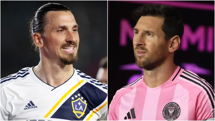 Zlatan Ibrahimovic playing for LA Galaxy and Inter Miami's Lionel Messi.

