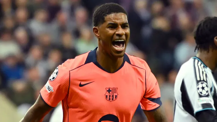 Marcus Rashford of FC Barcelona celebrates scoring his team's first goal during the UEFA Champions League 2025/26 League Phase.
