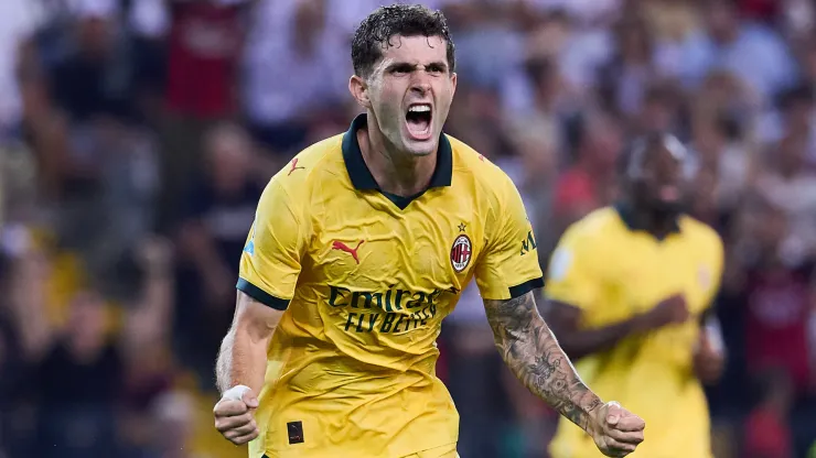 Christian Pulisic of AC Milan celebrates after scoring his team's first goal during the Serie A match between Udinese.

