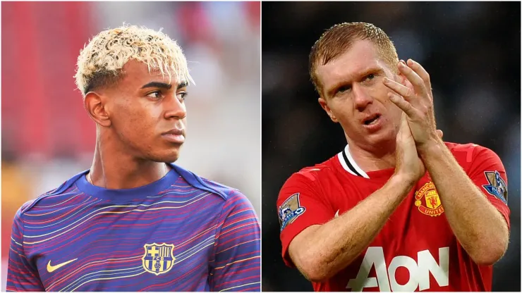 Barcelona winger Lamine Yamal and Manchester United legend Paul Scholes.

