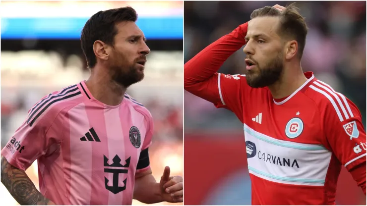 Inter Miami's Lionel Messi and Chicago Fire's Philip Zinckernagel.
