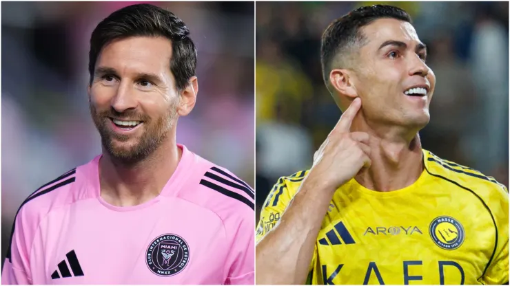 Lionel Messi #10 of Inter Miami CF and Cristiano Ronaldo of Team Al-Nassr FC.