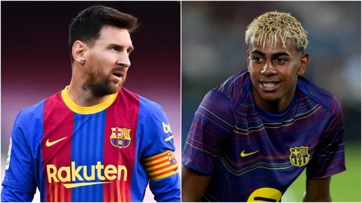 Barcelona icons Lionel Messi and Lamine Yamal.