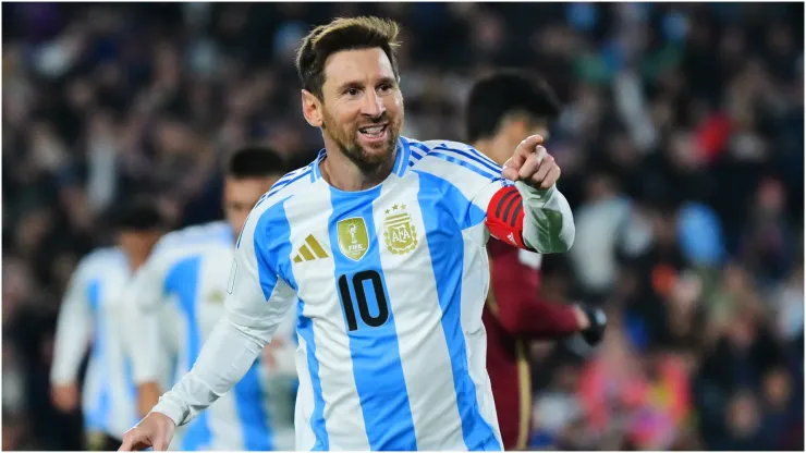 Lionel Messi celebrates after scoring a goal for Argentina.