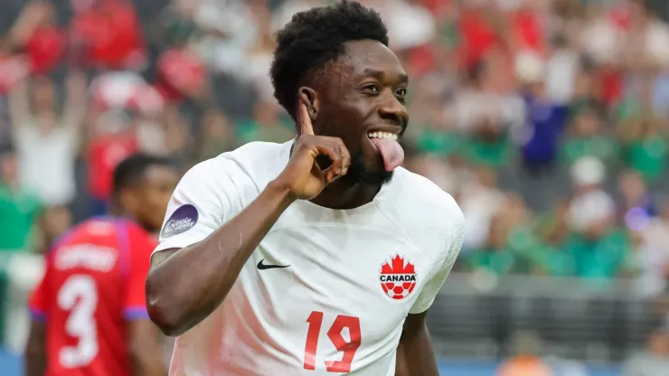 Alphonso Davies of Canada reacts after scoring a goal.

