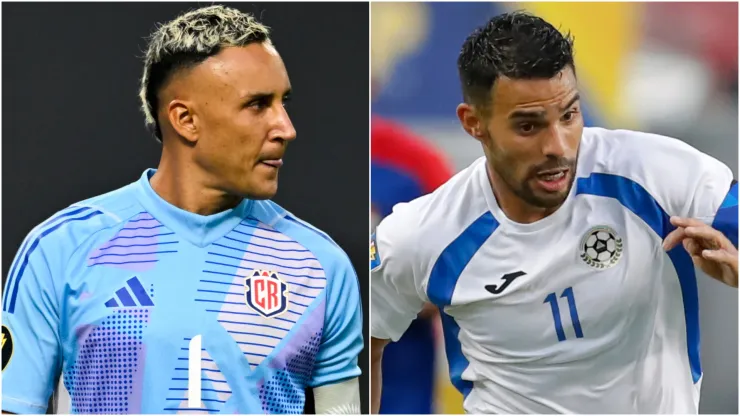 Keylor Navas #1 of Costa Rica and Juan Barrera #11 of Nicaragua.