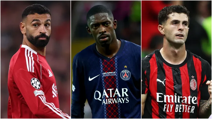 Liverpool's Mohamed Salah, PSG's Ousmane Dembele, and Milan's Christian Pulisic.