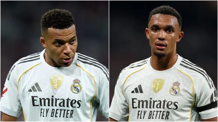 Real Madrid players Kylian Mbappe and Trent Alexander-Arnold.
