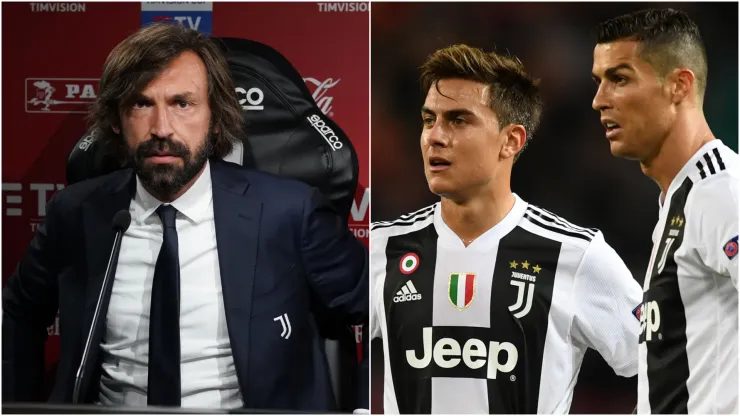 Andrea Pirlo, then Juventus coach, Paulo Dybala and Cristiano Ronaldo of Juventus.
