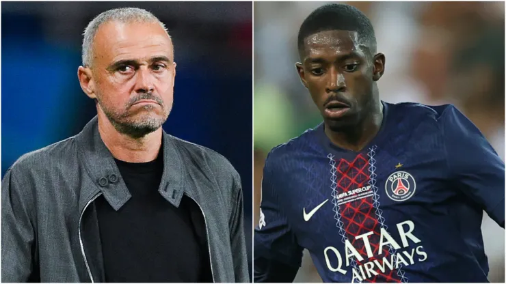 Head coach Luis Enrique and Ousmane Dembele of Paris Saint-Germain.