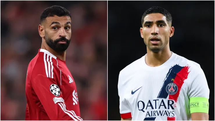 Liverpool's Mohamed Salah and PSG's Achraf Hakimi.