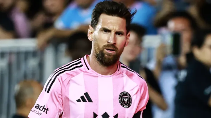 Lionel Messi #10 of Inter Miami CF looks on during the 2025 MLS Cup Playoff.
