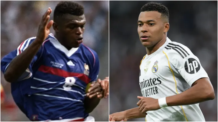Marcel Desailly of France during the 1998 World Cup and Kylian Mbappe of Real Madrid.
