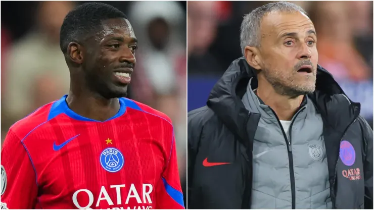 Ousmane Dembele of Paris Saint-Germain and coach Luis Enrique.