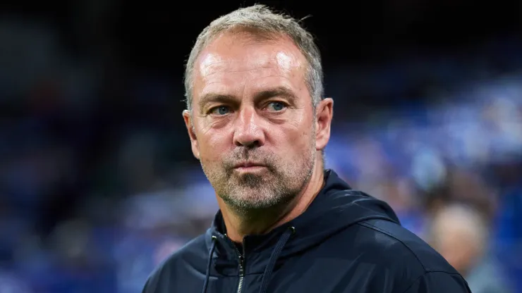 Hansi Flick, Head Coach of FC Barcelona, looks on prior to the LaLiga EA Sports match.