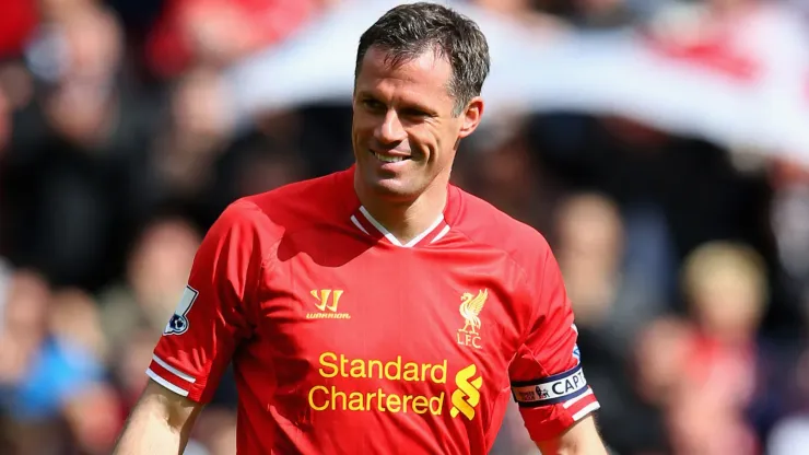 Jamie Carragher of Liverpool smiles prior to his final match for the team.
