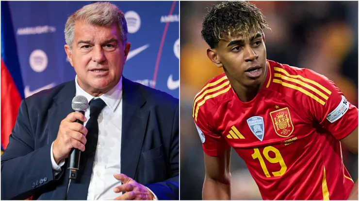 FC Barcelona President Joan Laporta and Lamine Yamal of Spain.