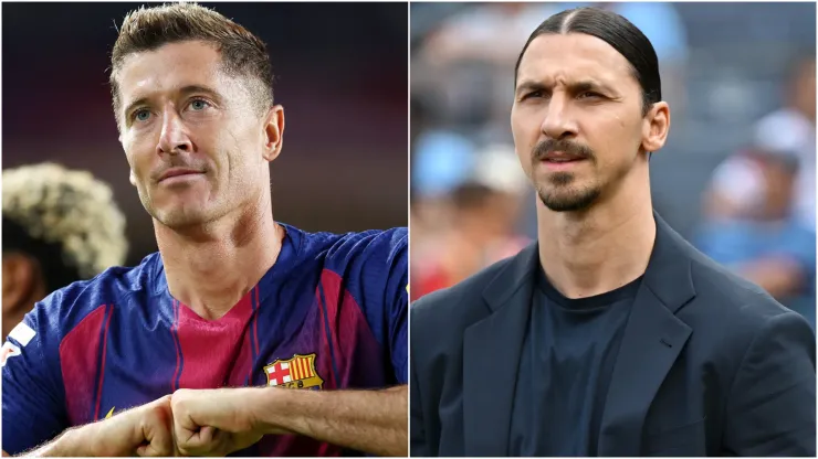 Robert Lewandowski of FC Barcelona and Zlatan Ibrahimovic, AC Milan sports advisor. 
