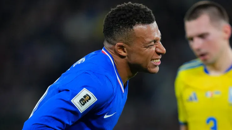 Kylian Mbappe of France reacts against Ukraine
