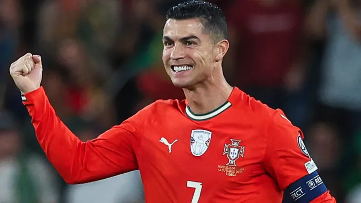Cristiano Ronaldo of Portugal celebrates after scoring his team's first goal.
