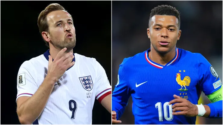 England's Harry Kane and France's Kylian Mbappe.
