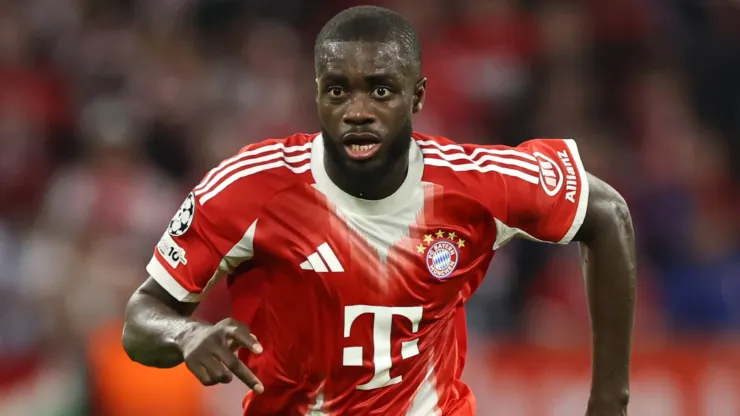 Dayot Upamecano of Bayern Muenchen controls the ball during the UEFA Champions League.
