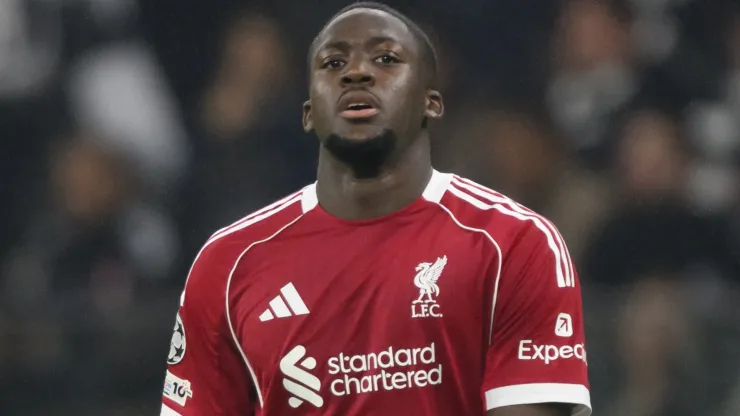 Ibrahima Konate of Liverpool FC looks on during the UEFA Champions League game.
