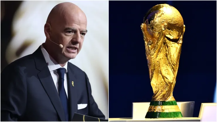  Gianni Infantino, President of FIFA and FIFA World Cup Trophy.

