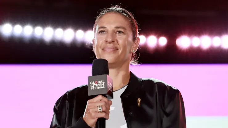 Carli Lloyd speaks onstage during the 2025 Global Citizen Festival at Central Park.
