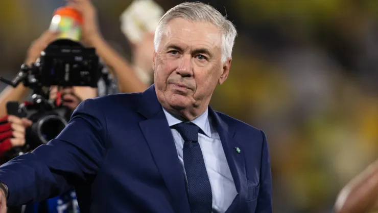 Carlo Ancelotti, Head Coach of Brazil waves to the fans after a game.
