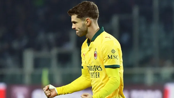 Christian Pulisic of AC Milan celebrates scoring
