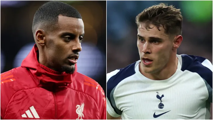 Alexander Isak of Liverpool and Micky van de Ven of Tottenham Hotspur.
