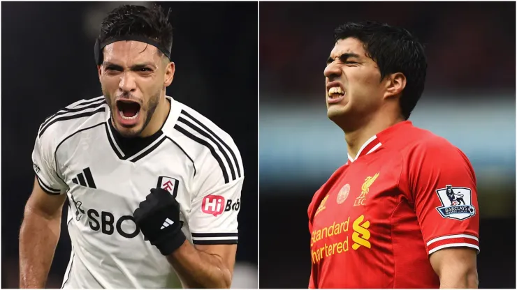 Fulham's Raul Jimenez and former Liverpool striker Luis Suarez.
