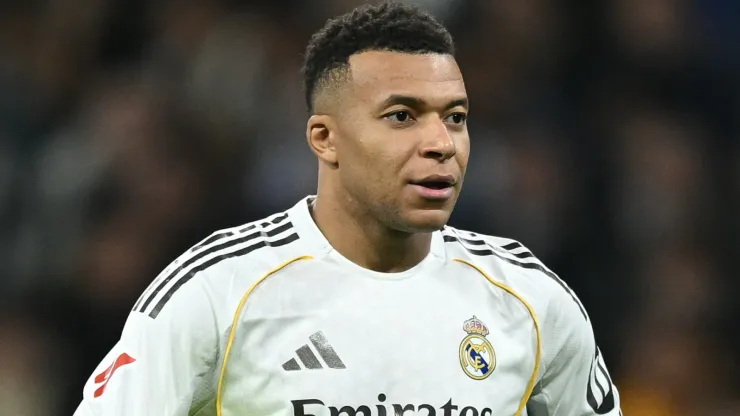 Kylian Mbappe of Real Madrid looks on during the LaLiga EA Sports match.
