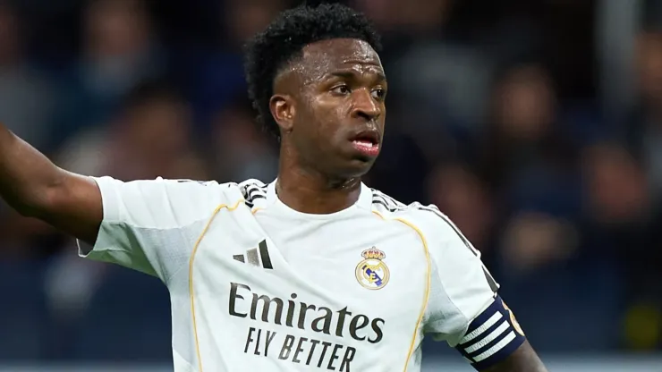 Vinicius Junior of Real Madrid gestures during the LaLiga EA Sports match.

