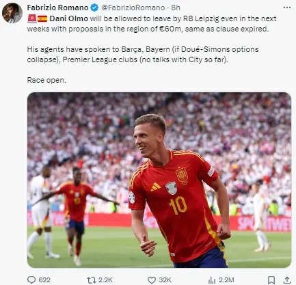 Dani Olmo is rumored to be Barcelona bound.