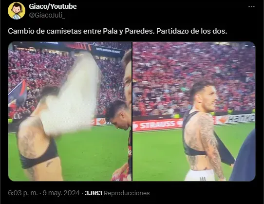 Paredes y Palacios intercambiando camisetas post partido