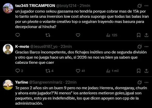 Hinchas molestos en redes sociales (Foto: X).