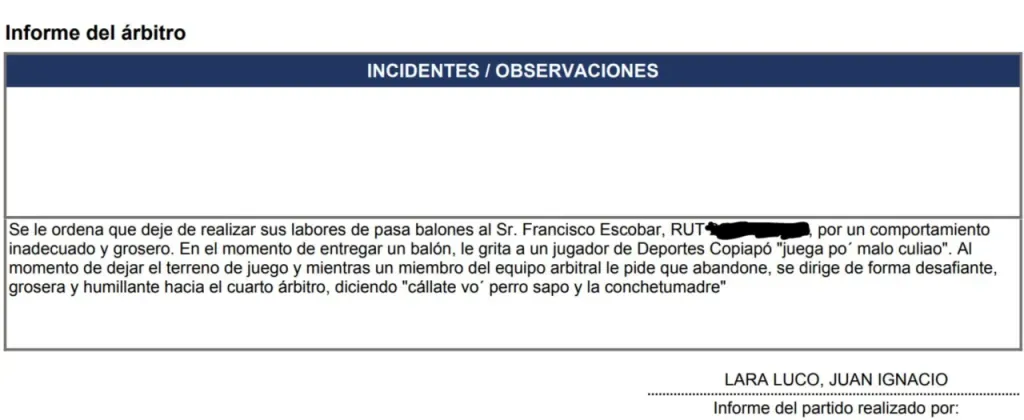 El informe arbitral de O’Higgins vs. Copiapó (ANFP)