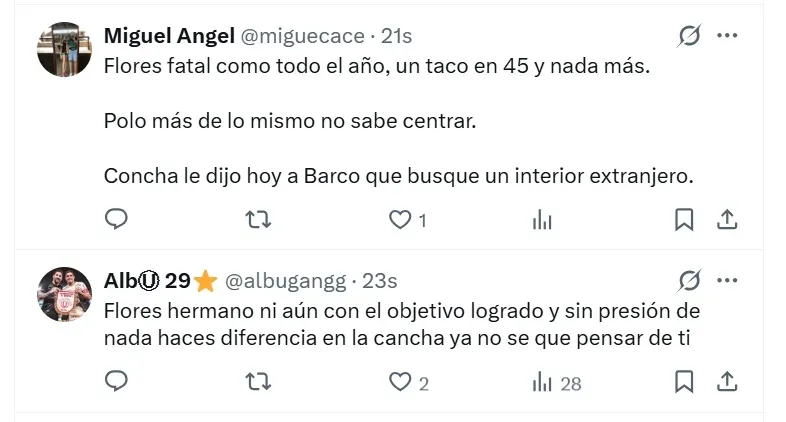 Hinchas de la ‘U’ enojados con Flores. (Foto: X)