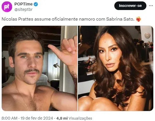 Web comenta sobre Sabrina Sato e Nicolas Prattes