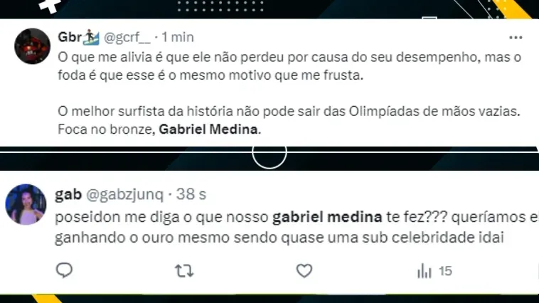 Web reage a eliminação de Gabriel Medina nas Olimpíadas 2024 – Foto: Twitter