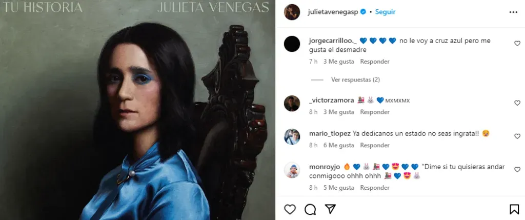 Fanáticos de Cruz Azul y su pedido a Julieta Venegas (IG Julieta Venegas)