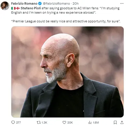 Rumors are the Pioli may be considering a move to the Premier League